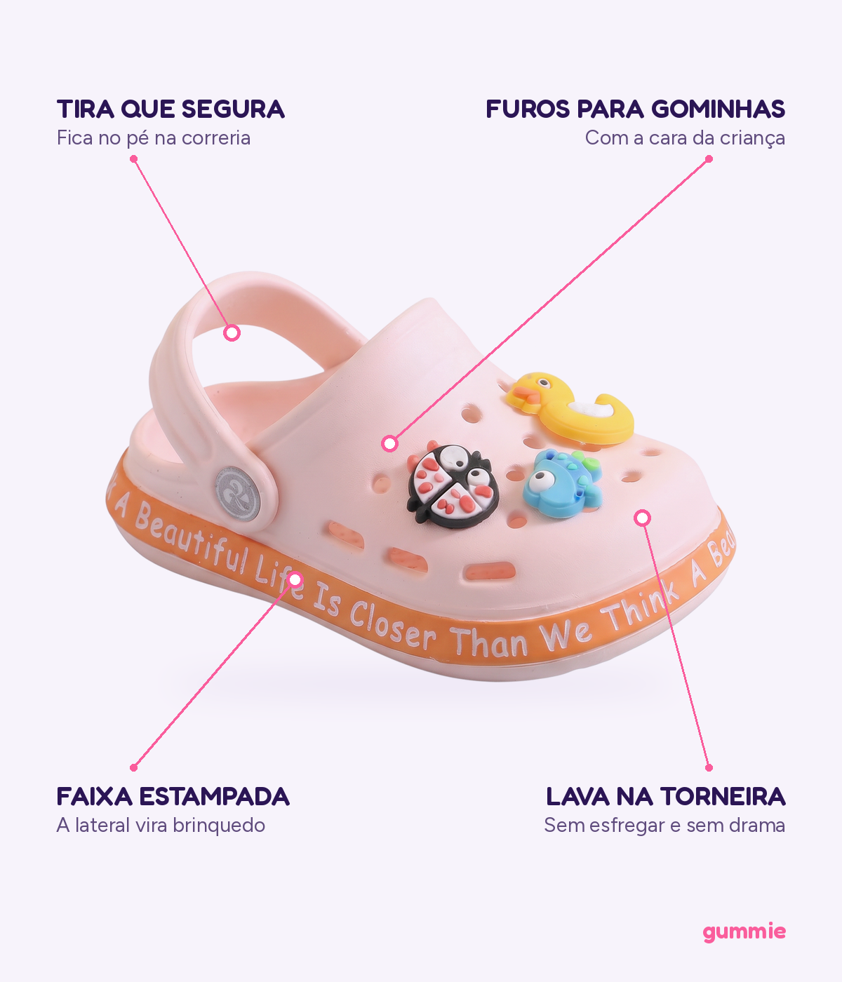 Clog Infantil de EVA Rosé, detalhes