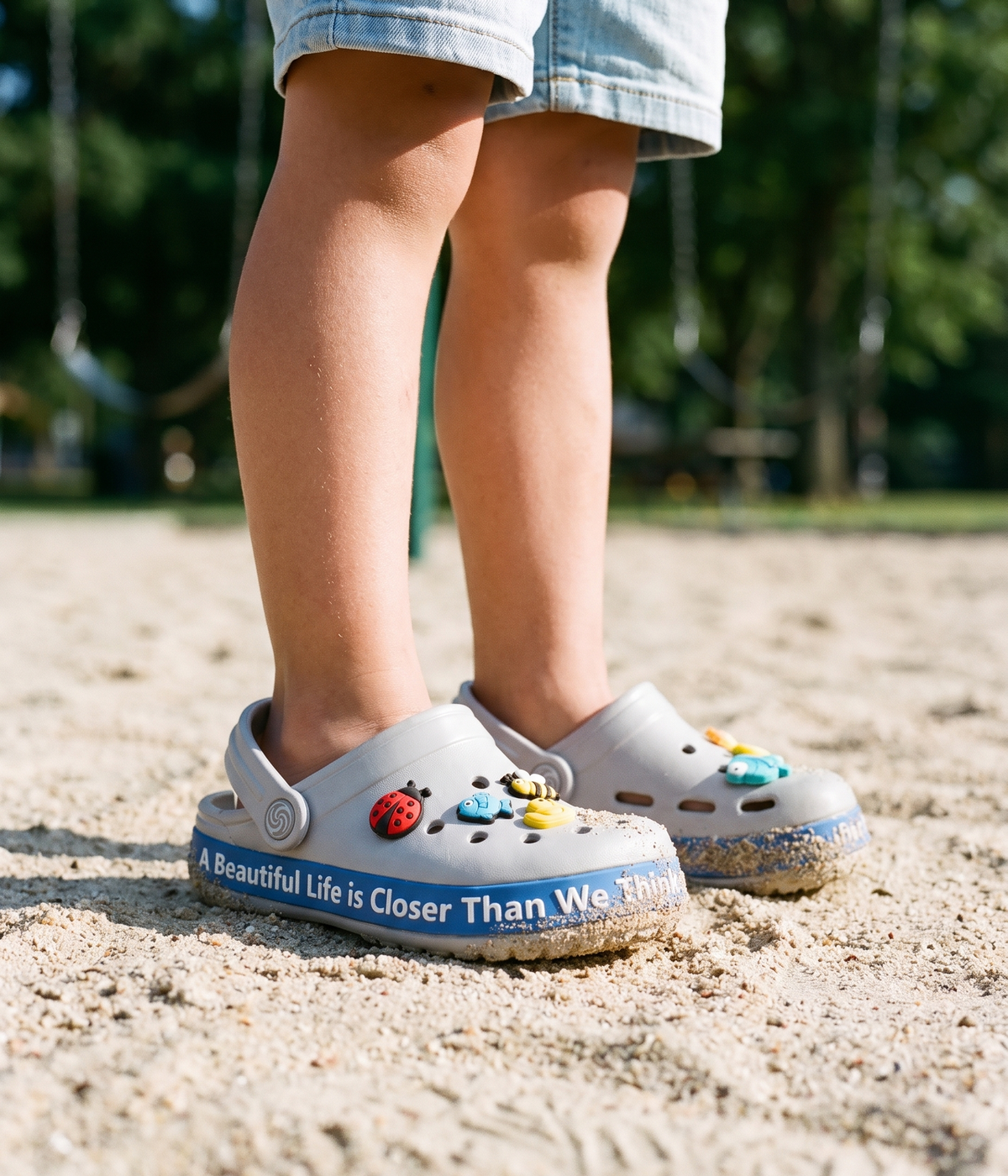 Clog Infantil de EVA Cinza, em uso