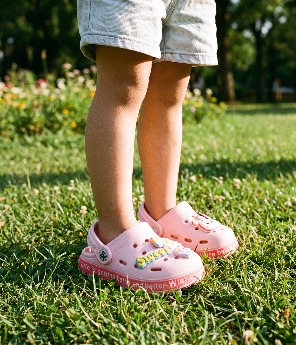 Clog Infantil de EVA Rosa, em uso