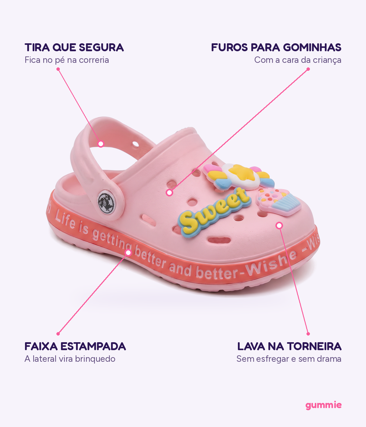 Clog Infantil de EVA Rosa, detalhes