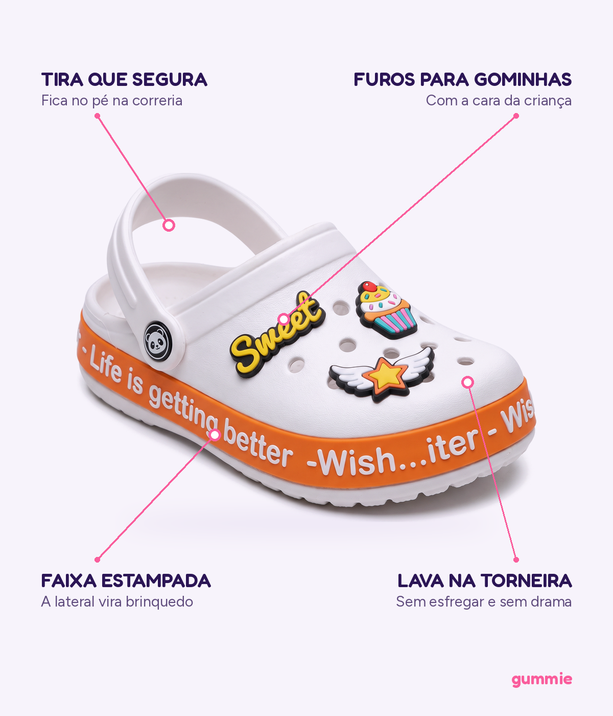 Clog Infantil de EVA Branco, detalhes