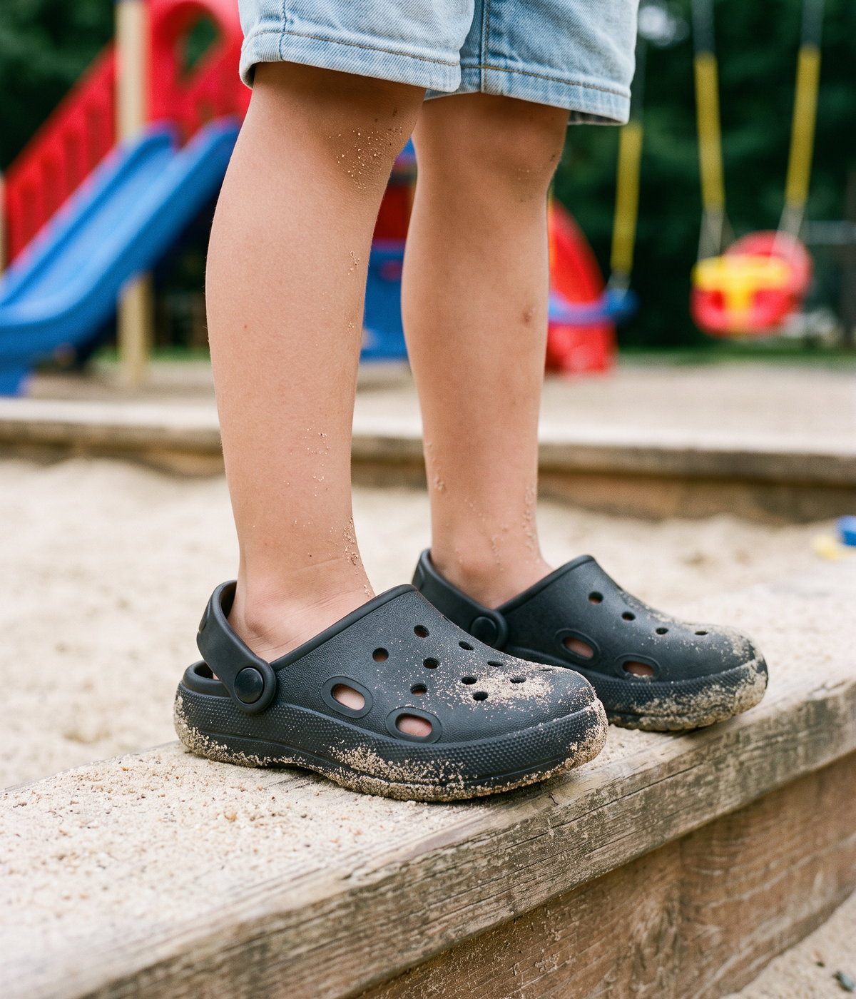 Clog Infantil Básico de EVA Preto, em uso