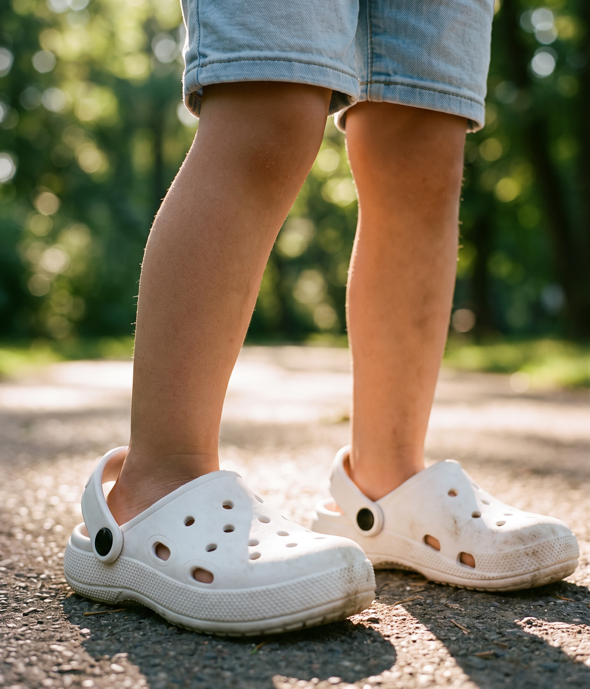 Clog Infantil Básico de EVA Branco, em uso