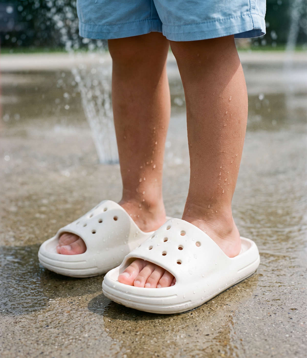 Chinelo Slide Infantil Branco, em uso