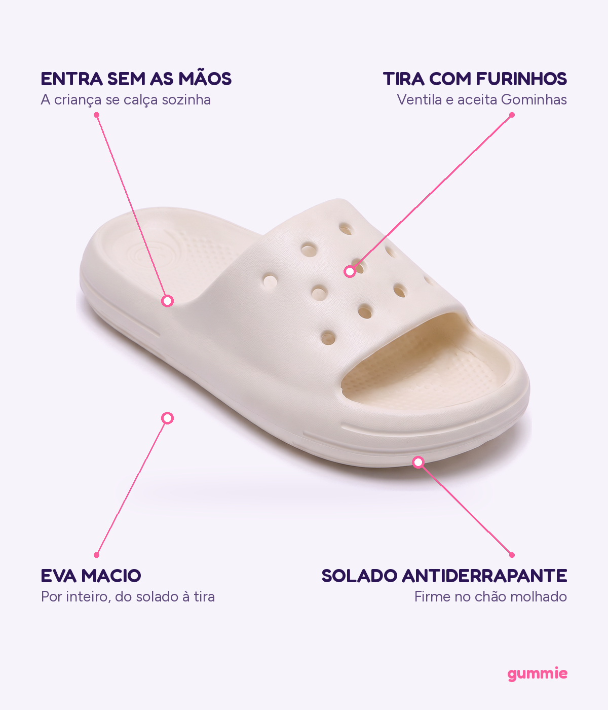 Chinelo Slide Infantil Branco, detalhes
