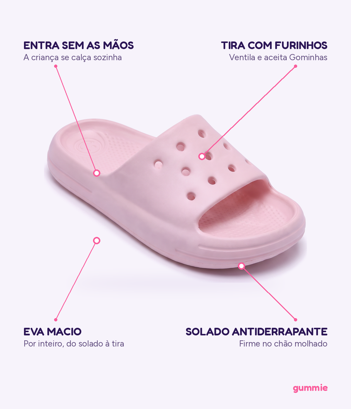 Chinelo Slide Infantil Rosa Claro, detalhes