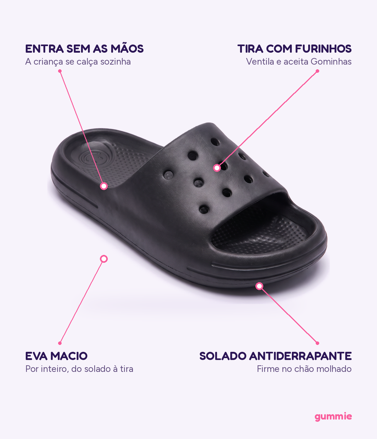 Chinelo Slide Infantil Preto, detalhes