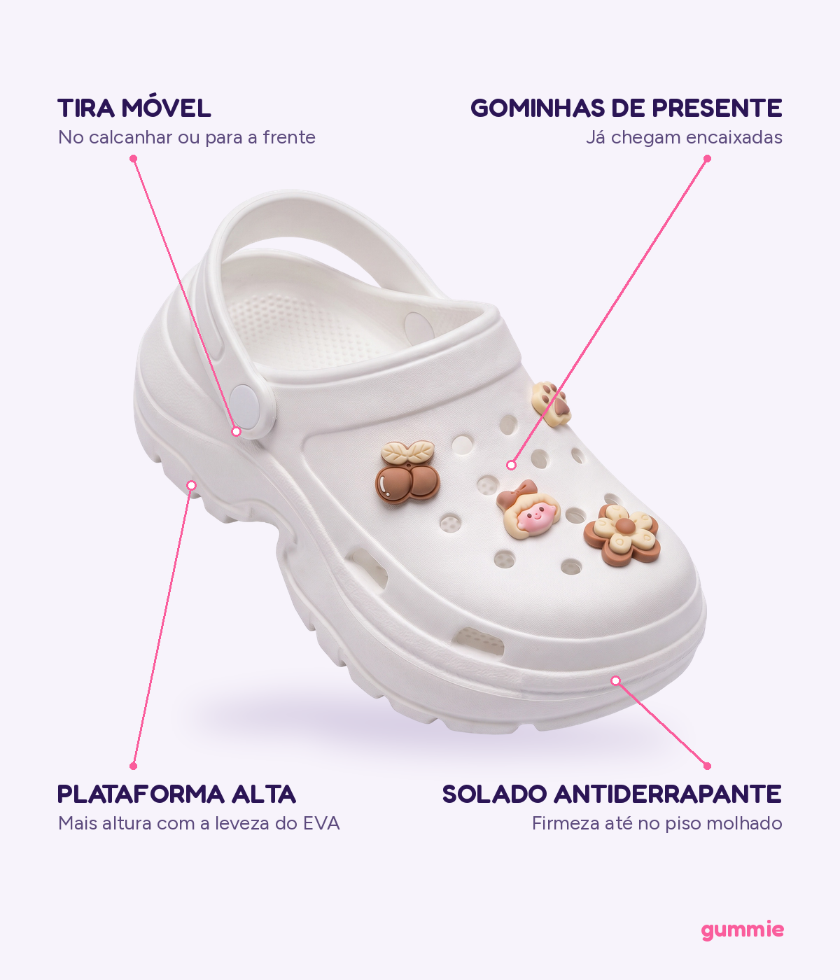 Clog Plataforma Baby Branco (+Gominhas de Brinde), detalhes