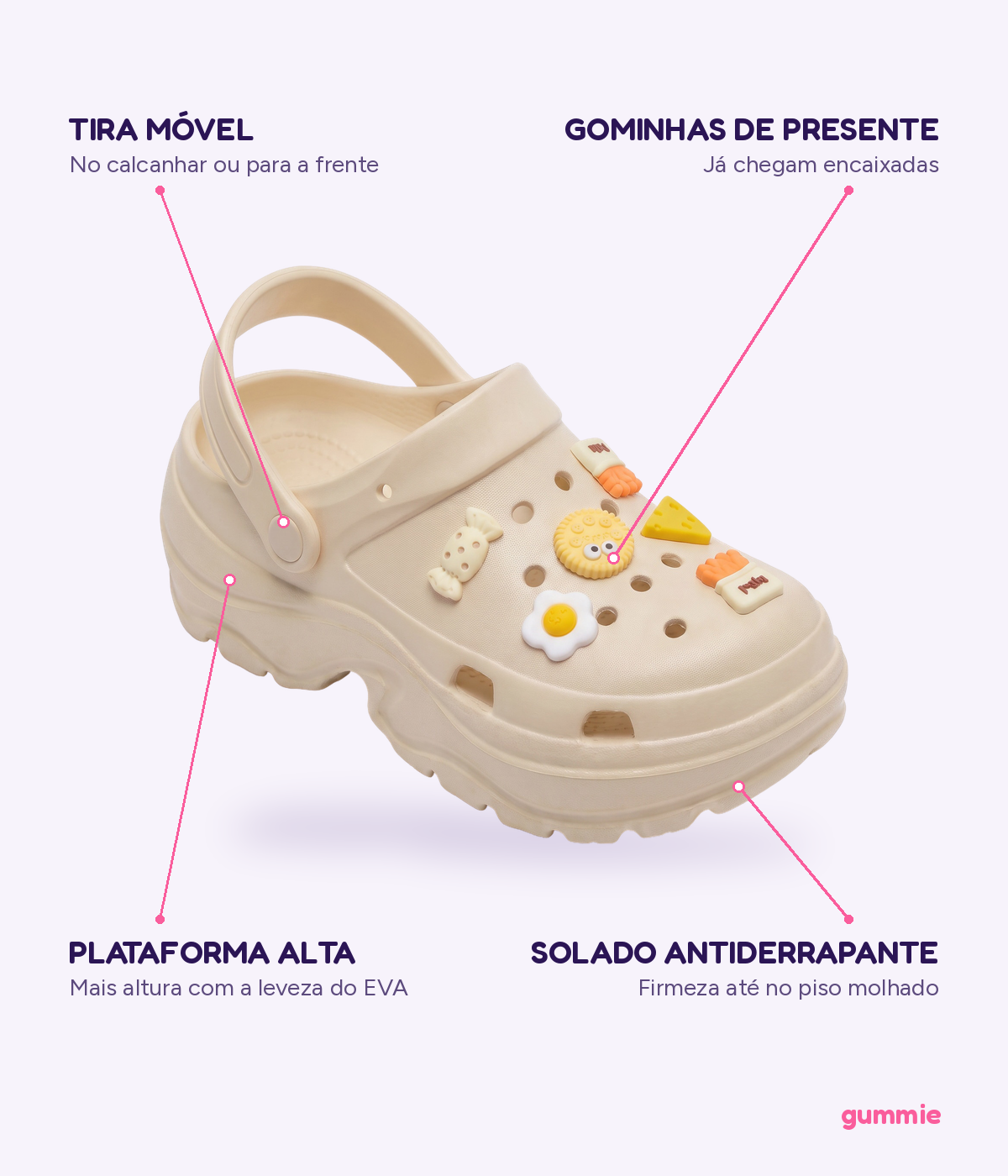 Clog Plataforma Lanchinho Bege (+Gominhas de Brinde), detalhes
