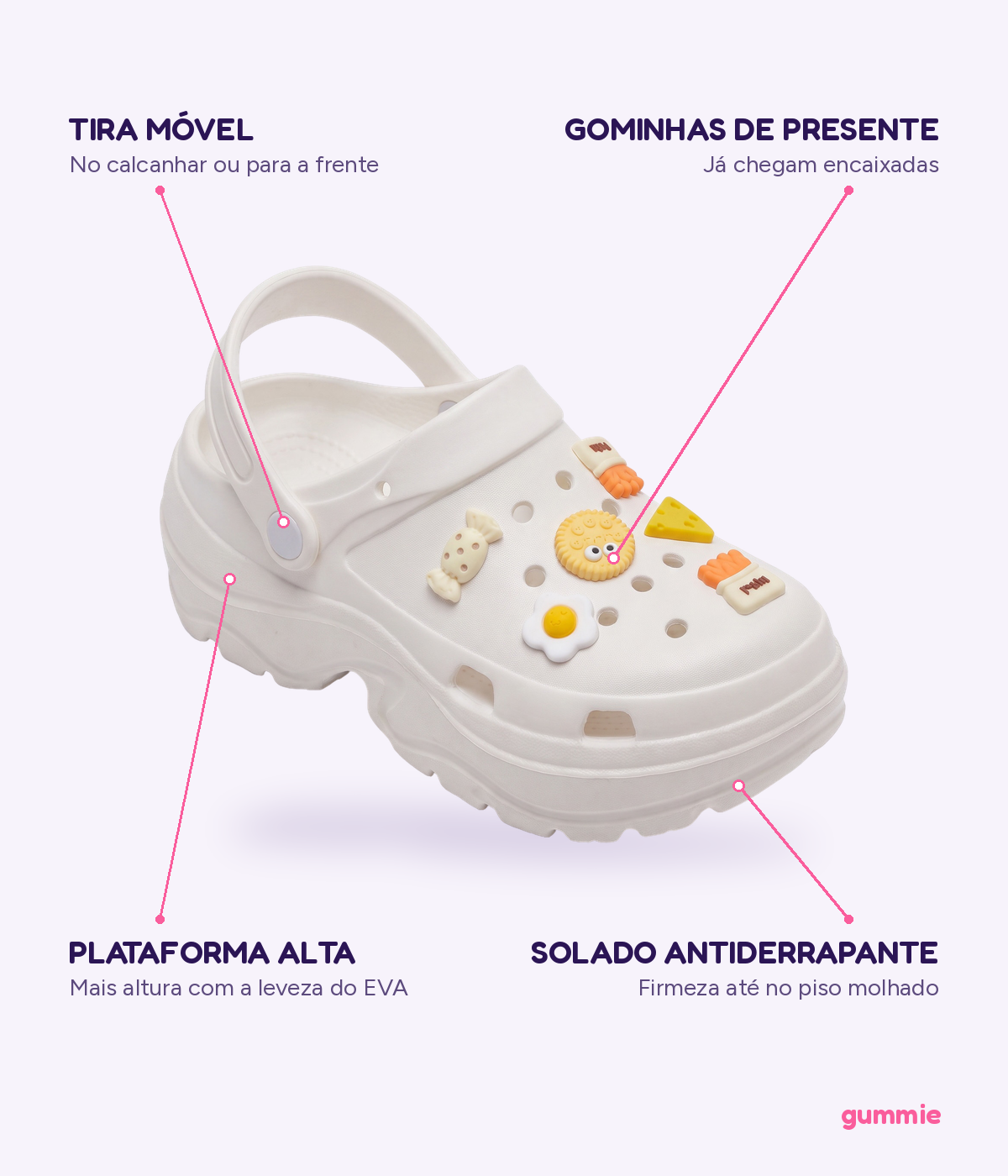 Clog Plataforma Lanchinho Branco (+Gominhas de Brinde), detalhes