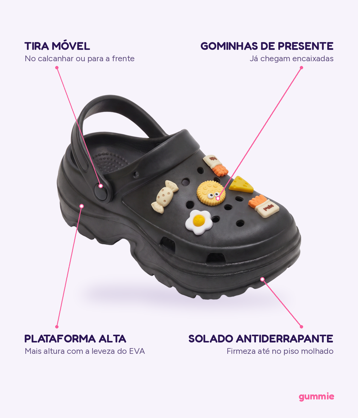 Clog Plataforma Lanchinho Preto (+Gominhas de Brinde), detalhes