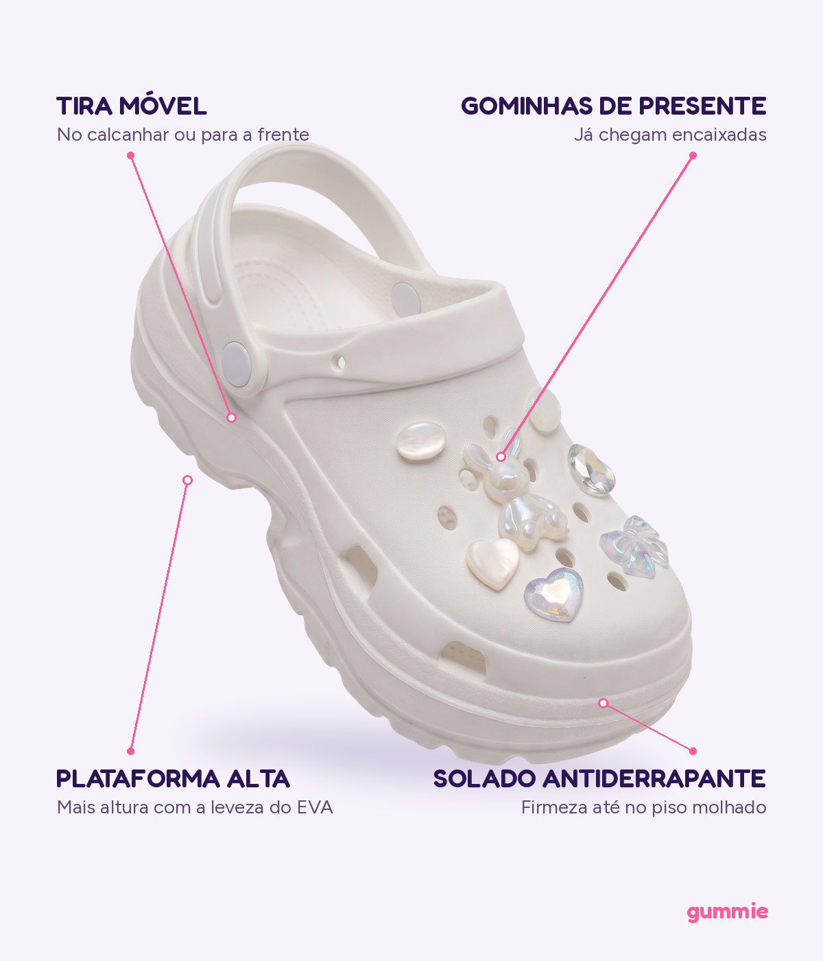 Clog Plataforma Pérola Branco (+Gominhas de Brinde), detalhes