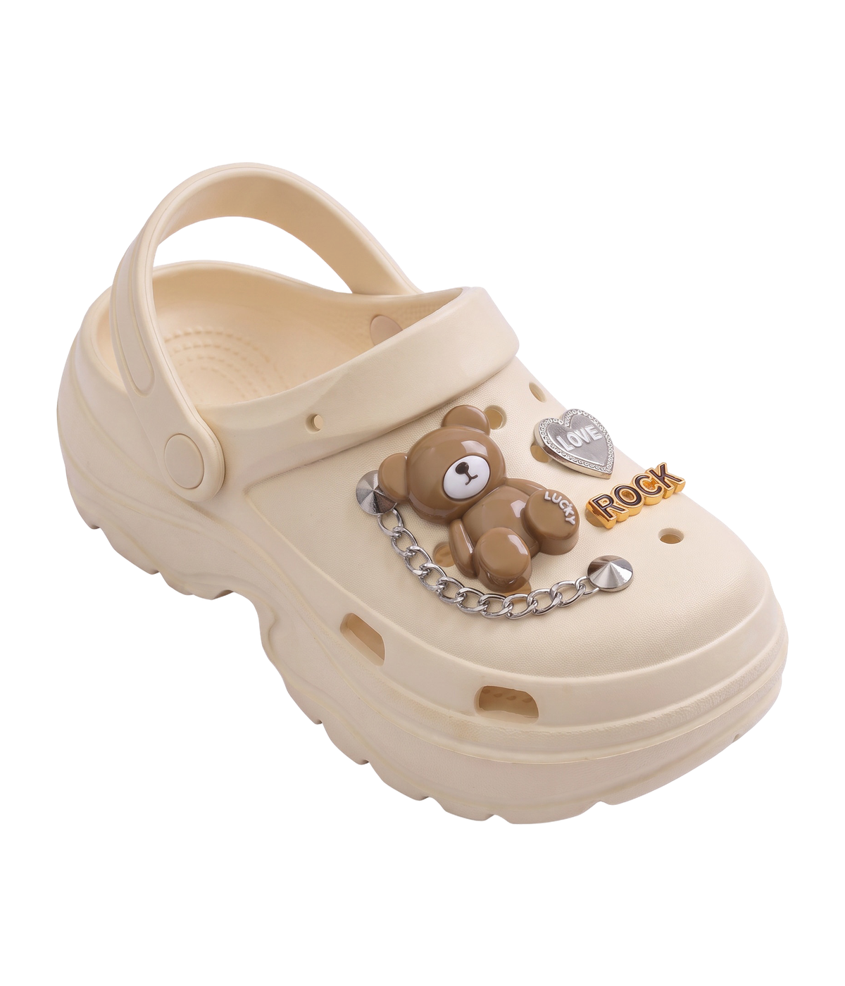 Clog Plataforma Ursinho Rock Bege (+Gominhas de Brinde)