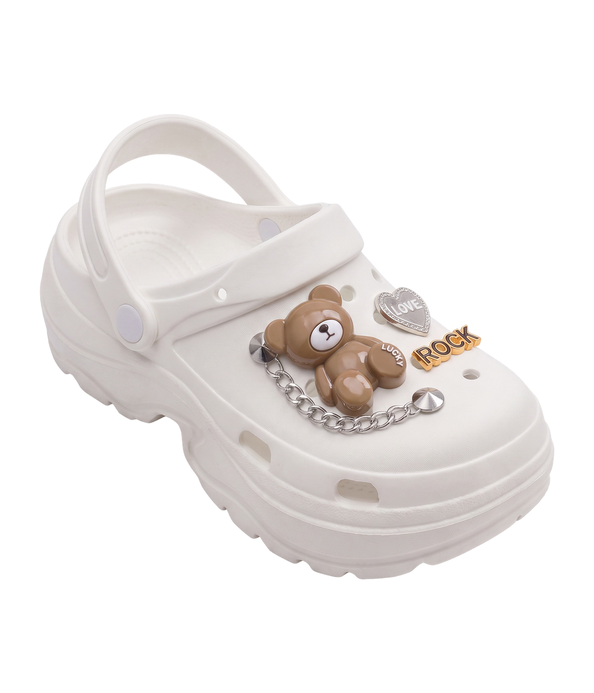 Clog Plataforma Ursinho Rock Branco (+Gominhas de Brinde)