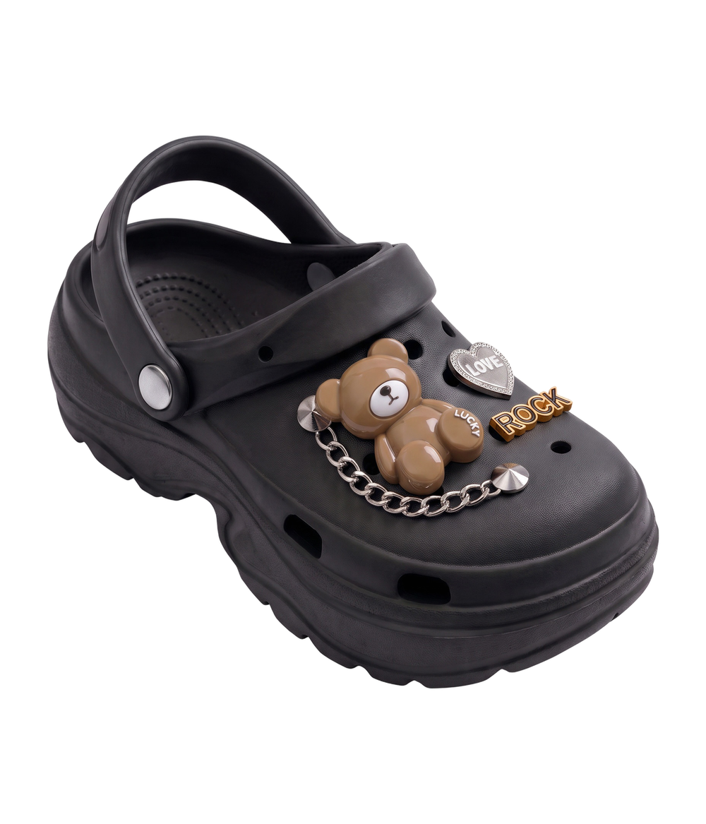 Clog Plataforma Ursinho Rock Preto (+Gominhas de Brinde)