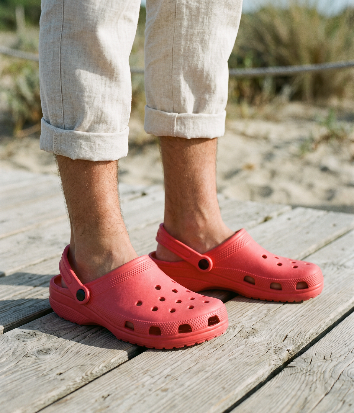 Clog de EVA Vermelho, em uso