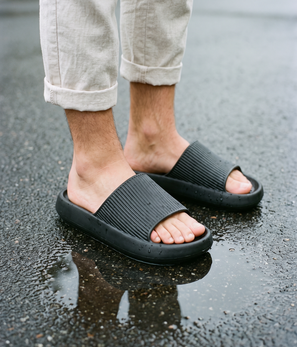 Chinelo Slide de EVA Preto, em uso