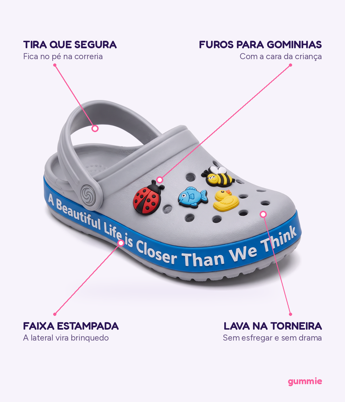 Clog Infantil de EVA Cinza, detalhes