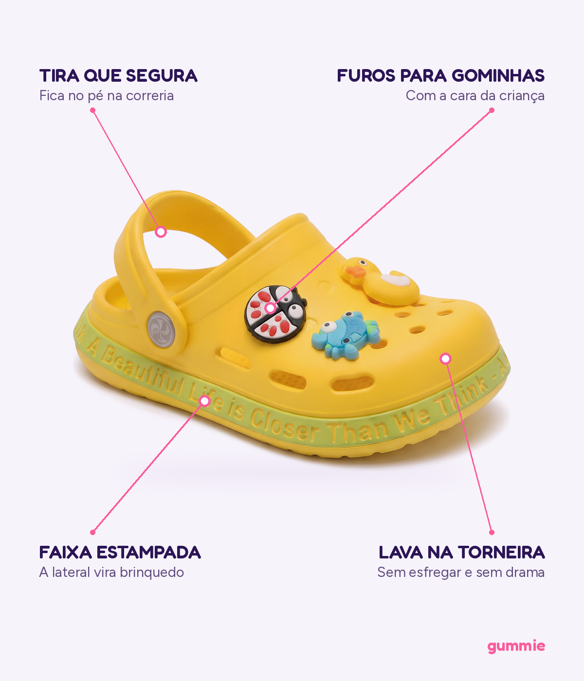 Clog Infantil de EVA Amarelo, detalhes