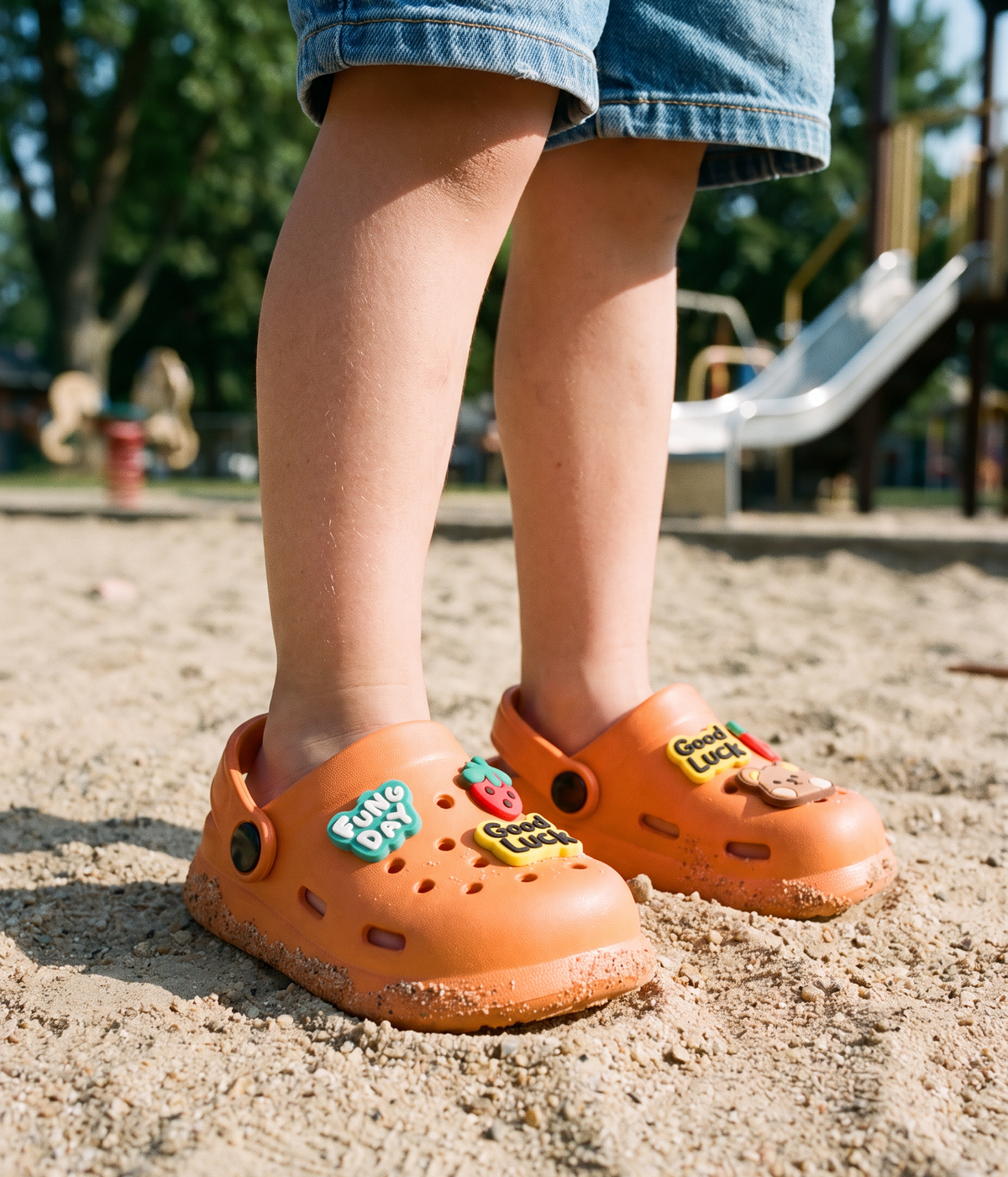 Clog Infantil Fun Day de EVA Laranja, em uso