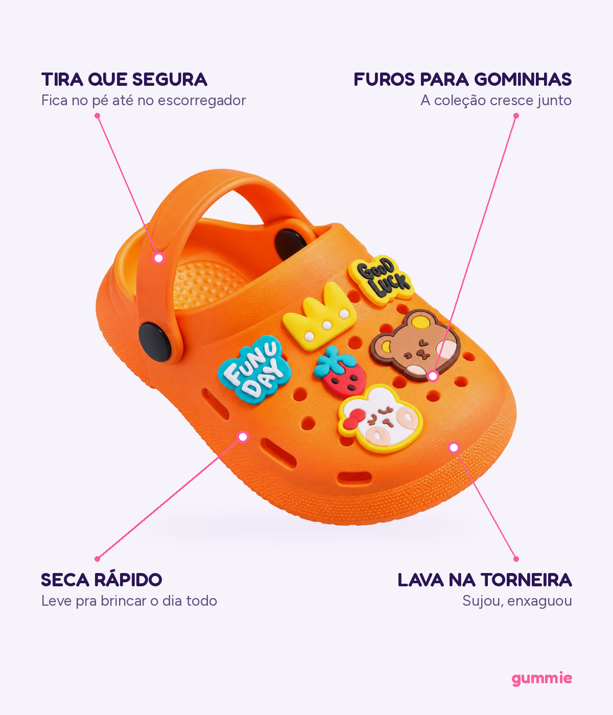 Clog Infantil Fun Day de EVA Laranja, detalhes