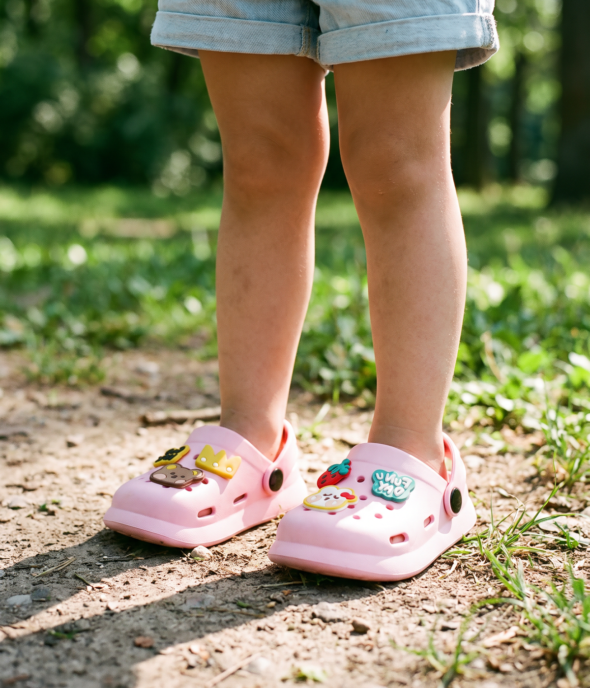 Clog Infantil Fun Day de EVA Rosa Claro, em uso
