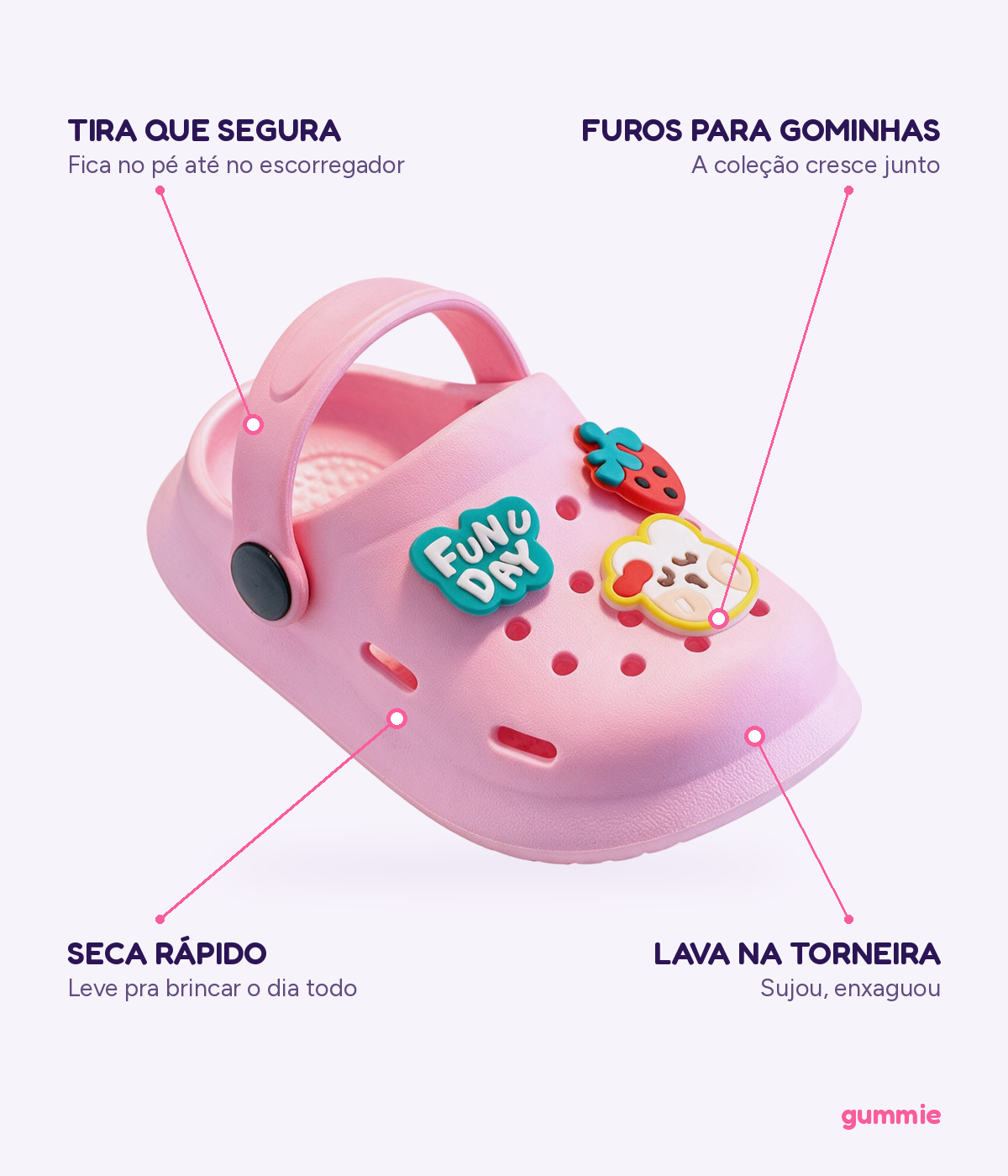 Clog Infantil Fun Day de EVA Rosa Claro, detalhes