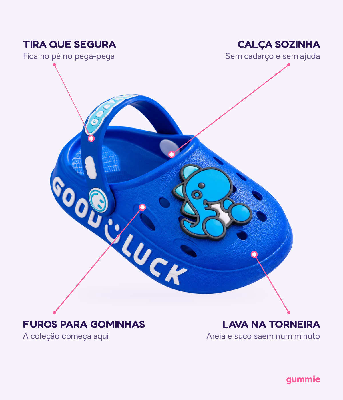 Clog Infantil Dino de EVA Azul, detalhes