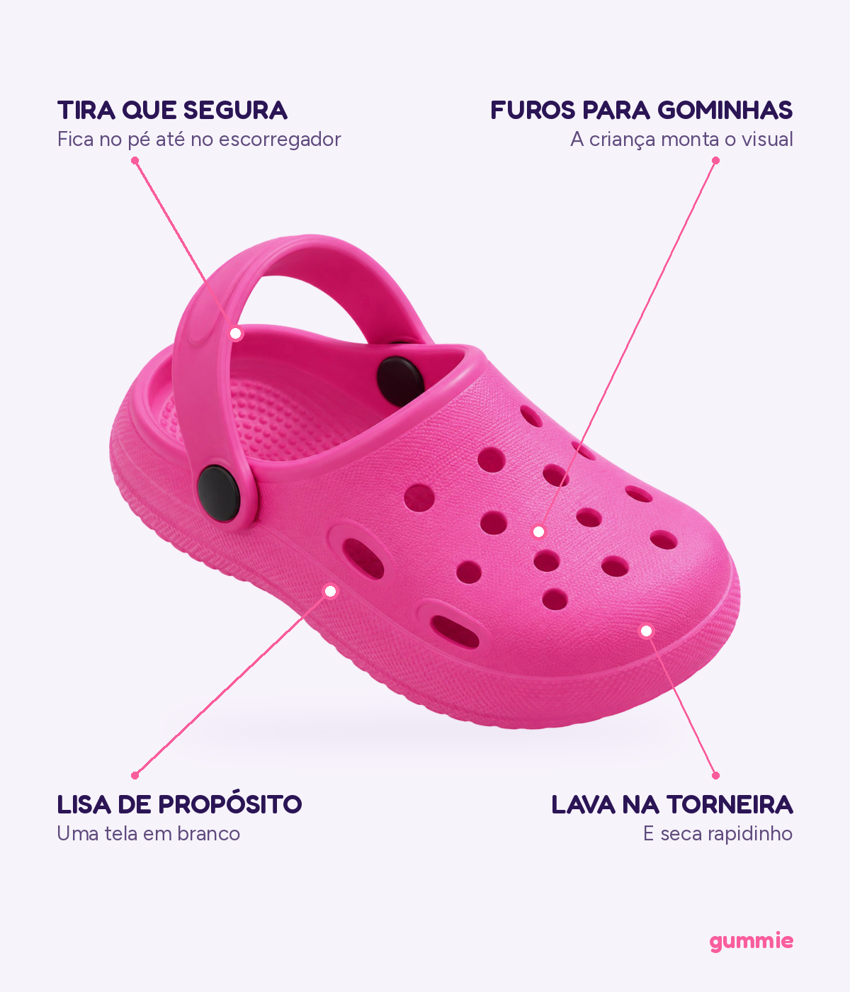 Clog Infantil Básico de EVA Rosa, detalhes