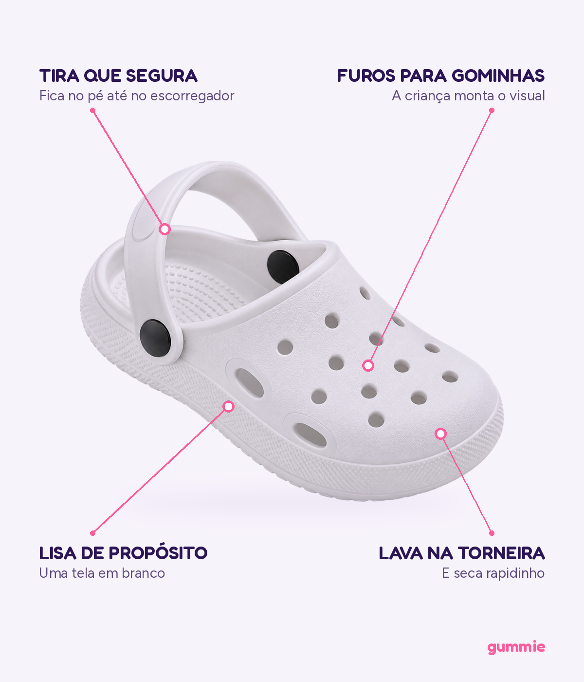 Clog Infantil Básico de EVA Branco, detalhes