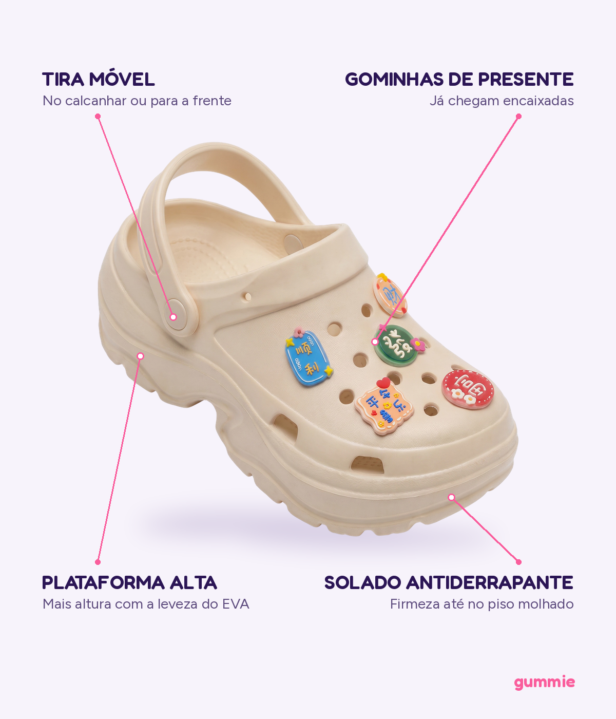 Clog Plataforma Boa Sorte Bege (+Gominhas de Brinde), detalhes