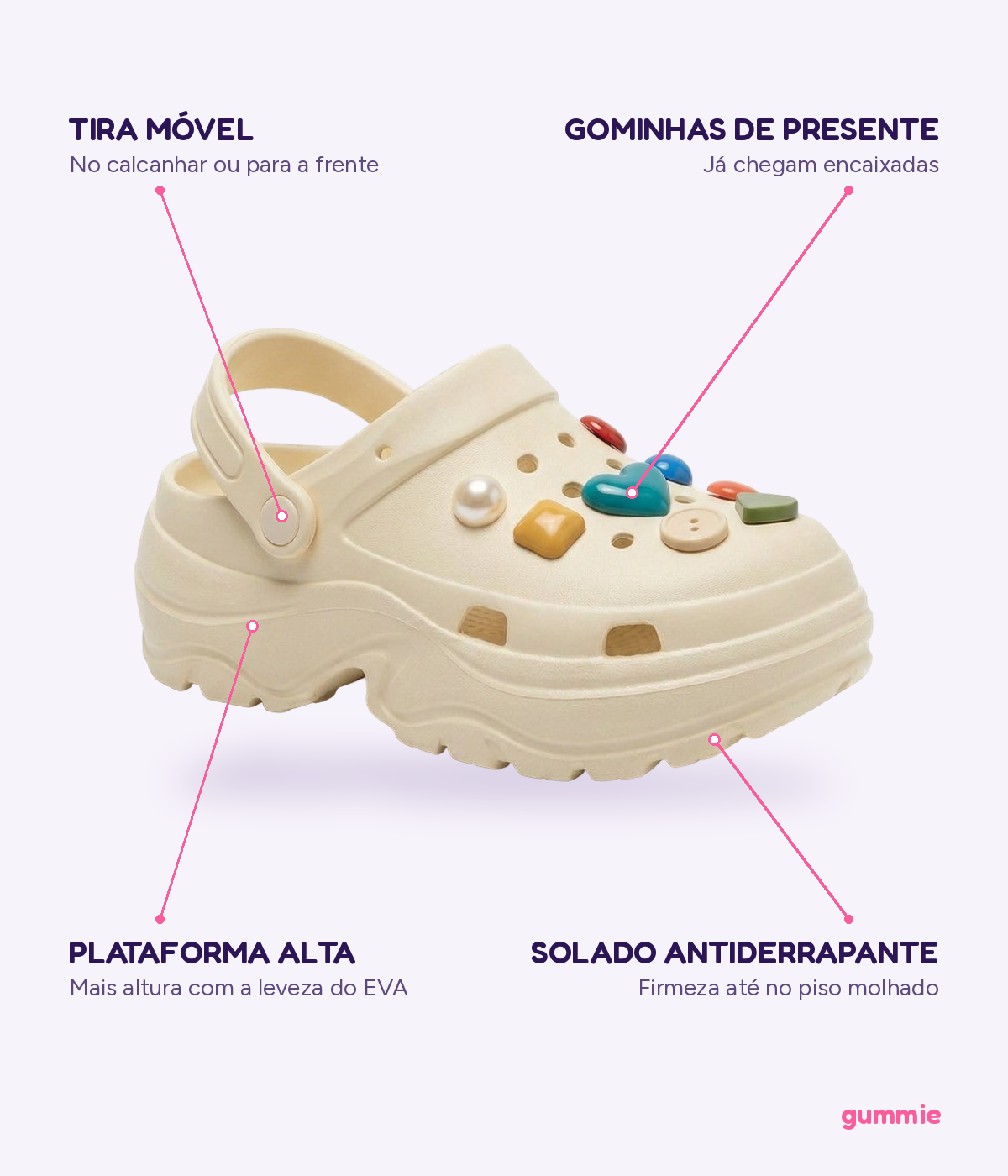 Clog Plataforma Confete Bege (+Gominhas de Brinde), detalhes