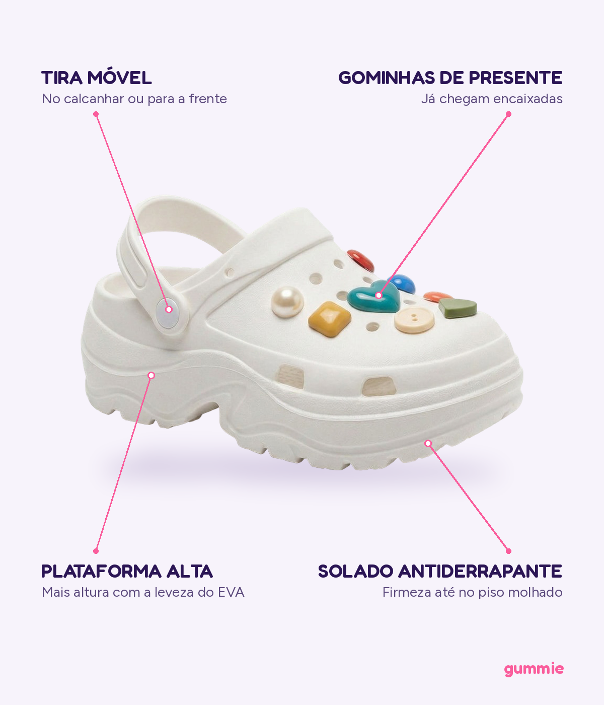 Clog Plataforma Confete Branco (+Gominhas de Brinde), detalhes