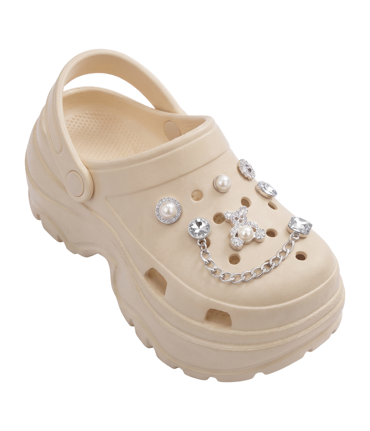 Clog Plataforma Cristal Bege (+Gominhas de Brinde)