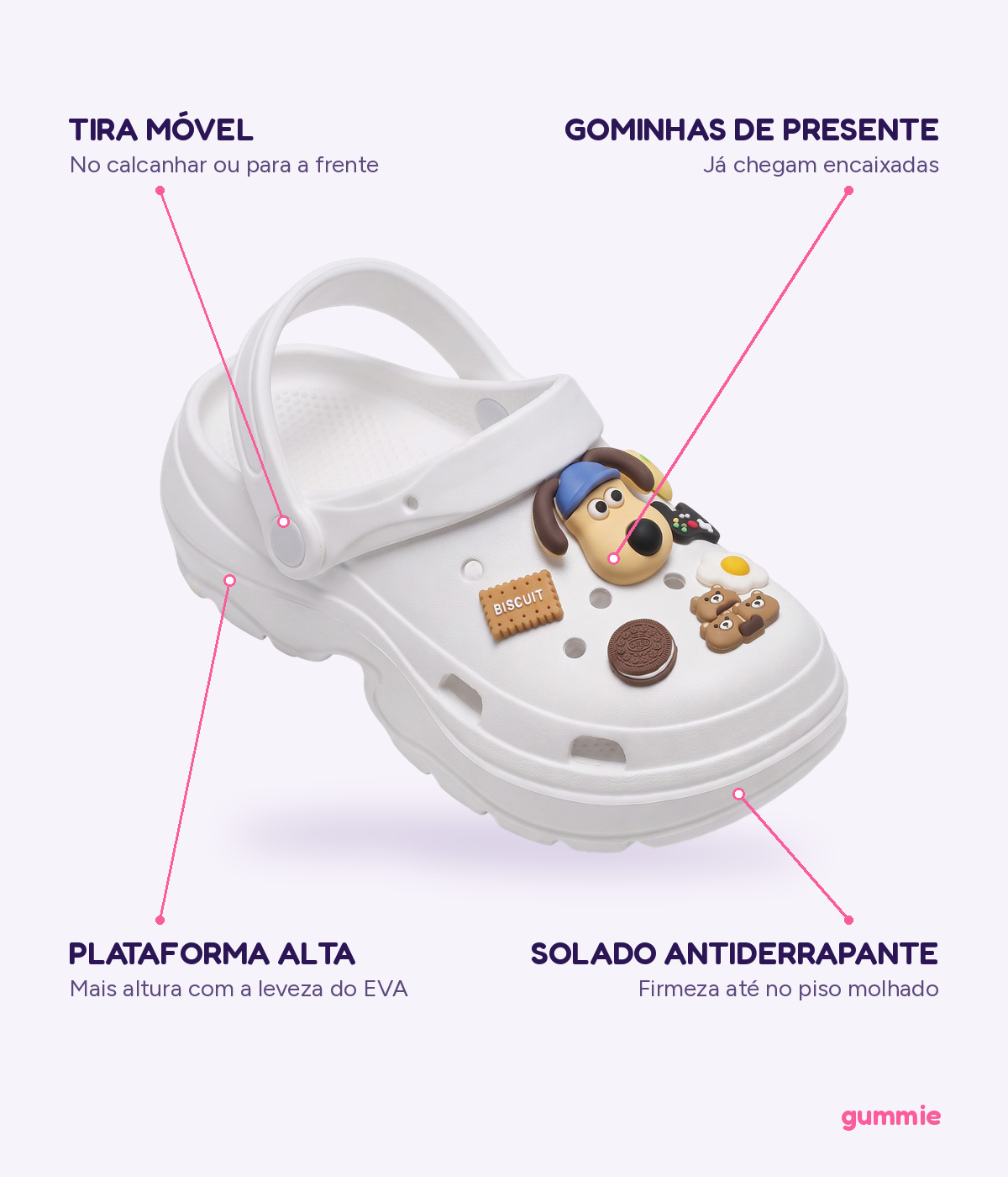 Clog Plataforma Hot Dog Branco (+Gominhas de Brinde), detalhes